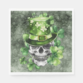 Serviette En Papier Crâne Vivant avec Illustration de Chapeau Vert