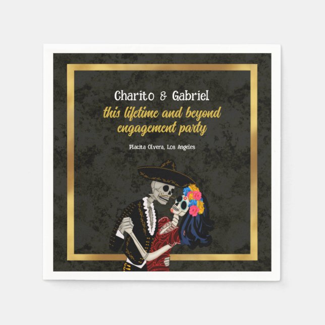 Serviette En Papier Crânes à sucre Charro et Catrina Noir (Devant)