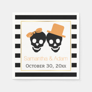 Serviette En Papier Crânes couple et rayures Halloween mariage