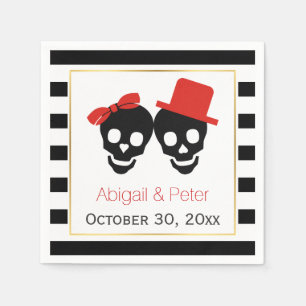 Serviette En Papier Crânes couple et rayures rouge Halloween mariage