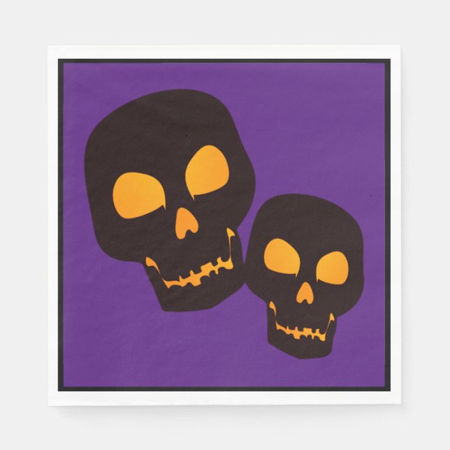 Serviette En Papier Crânes d'Halloween noirs (Devant)