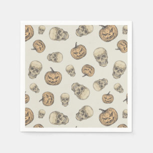 Serviette En Papier Crânes et Citrouille Motif d'Halloween