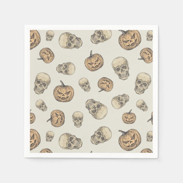 Serviette En Papier Crânes et Citrouille Motif d'Halloween (Devant)