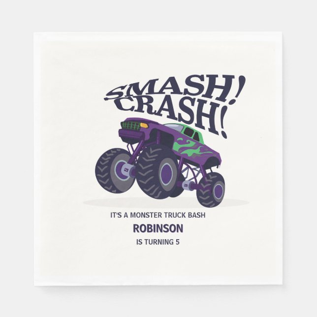 Serviette En Papier Crash Smash - Moderne Purple Monster Camion Annive (Devant)