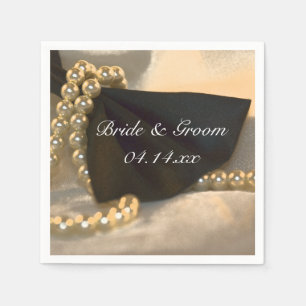 Serviette En Papier Cravate Black Bow et Mariage White Pearl