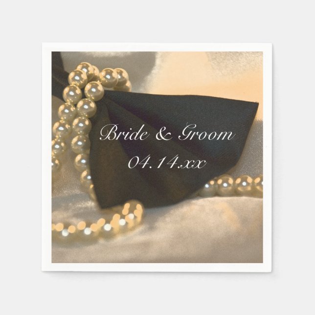 Serviette En Papier Cravate Black Bow et Mariage White Pearl (Devant)