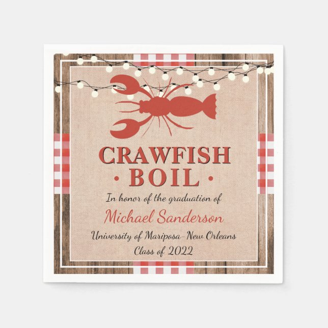 Serviette En Papier Crawfish Boil Homard Rustic Graduation Party (Devant)