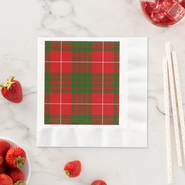 Serviette En Papier Crawford tartan rouge vert plaid (En situation)