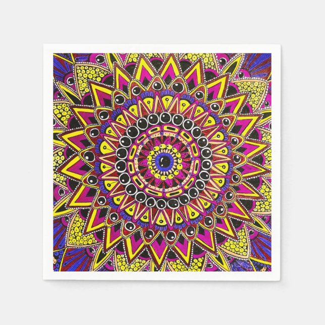 Serviette En Papier Crayon de couleur violet jaune Mandala (Devant)