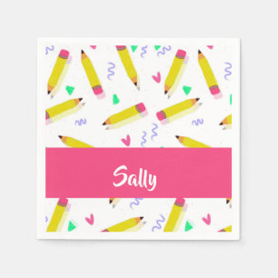 Serviette En Papier Crayons et rayures jaunes sur blanc