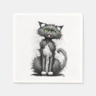 Serviette En Papier Crazy Chat Sur Blanc