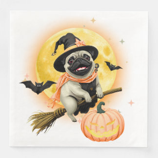 Serviette En Papier Crazy Happy Halloween Carlin chevaucher une chambr