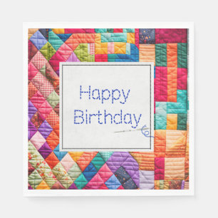 Serviette En Papier Crazy Quilt et Aiguille Pour Anniversaire