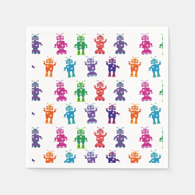 Serviette En Papier Crazy Robot Motif thème fête d'anniversaire (Devant)