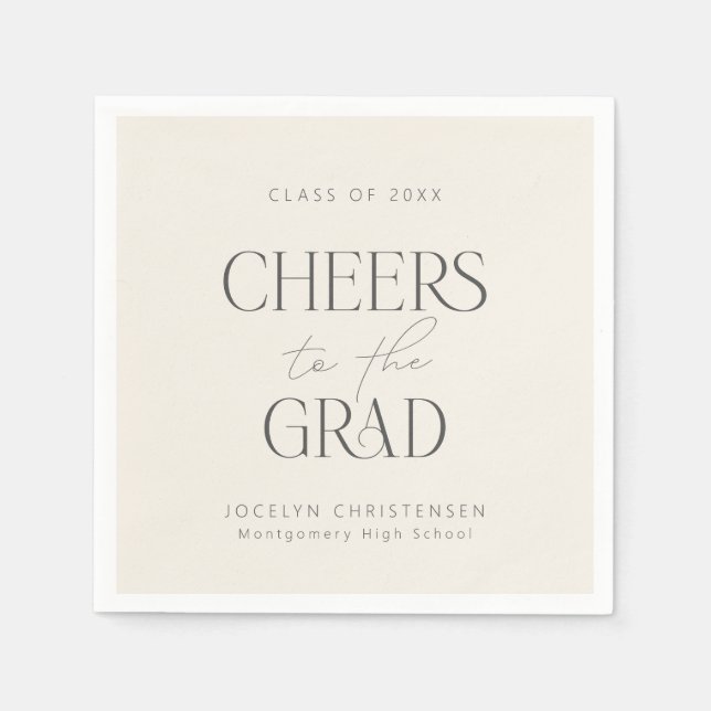 Serviette En Papier Cream Charcoal Personalized Cheers Grad Party (Devant)