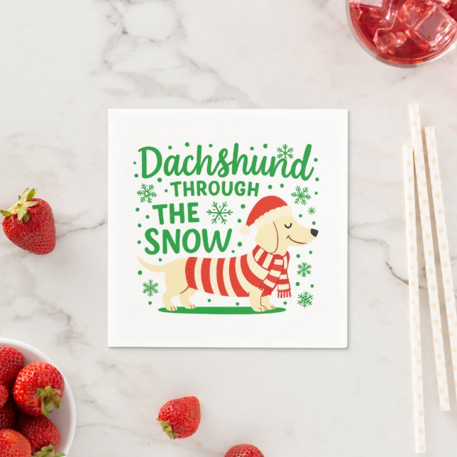Serviette En Papier Cream Dachshund Christmas Napkins (En situation)