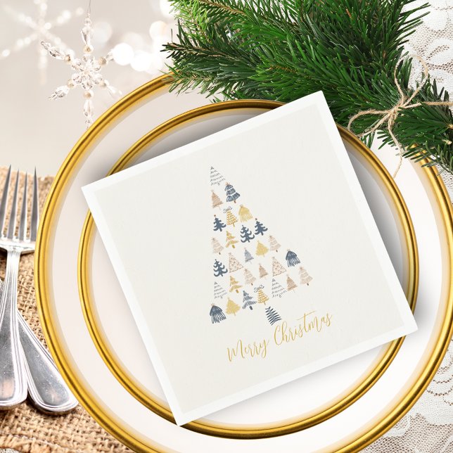Serviette En Papier Cream Festive Jouer Doodles Arbre de Noël (Cream Festive Playful Doodles Christmas Tree Napkins)