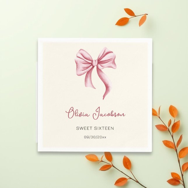 Serviette En Papier Cream Pink Bow Girl Sweet 16 Birthday Party (Créateur téléchargé)