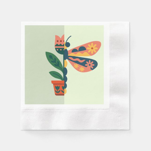 Serviette En Papier Création de libellule florale fantaisiste (Devant)