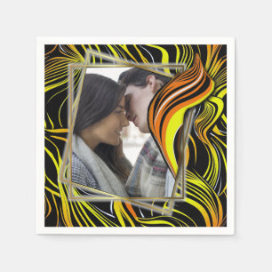 Serviette En Papier Creative Black, Yellow & Orange sans fil abstraits