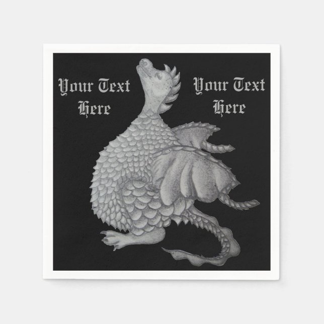 Serviette En Papier créature imaginaire mythique dragon gris mignon (Devant)