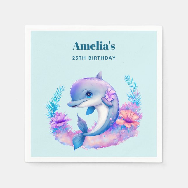 Serviette En Papier Créature Mer Dauphin Cute Anniversaire (Devant)