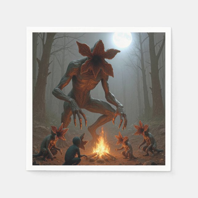 Serviette En Papier Créatures Démogorgon autour d'un feu de camp (Devant)