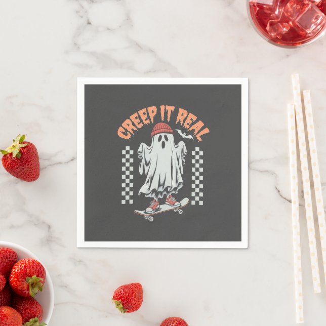 Serviette En Papier Creep It Real Retro Halloween patinage fantôme (En situation)