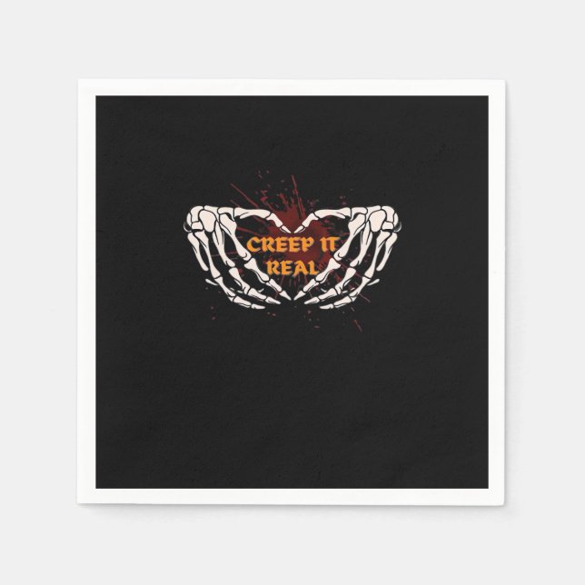 Serviette En Papier Creep It Real, Skeleton Mains Montrant Le Coeur (Devant)