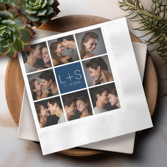 Serviette En Papier Créez Votre Propre Collage de Photos de Mariage Mo (Personalized Wedding Napkins - Photo Collage)