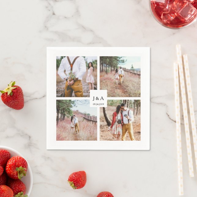 Serviette En Papier Créez votre propre photo collage mariage élégant (En situation)