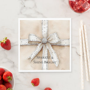 Serviette En Papier Crème Blanc Argent Glitzy Glam Bow anniversaire