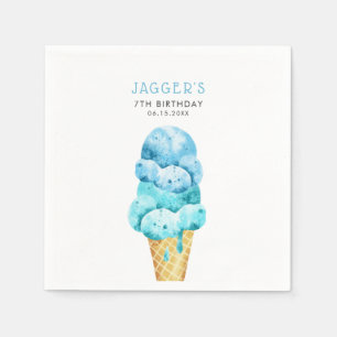 Serviette En Papier Crème Bleue Cone Anniversaire