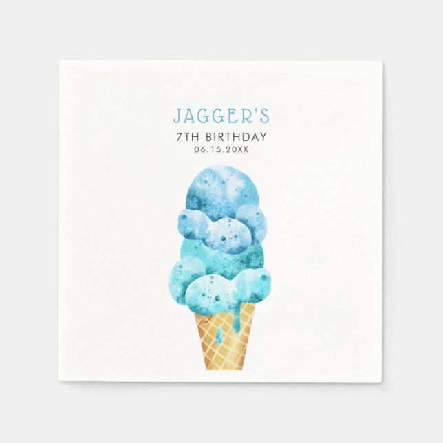 Serviette En Papier Crème Bleue Cone Anniversaire (Devant)
