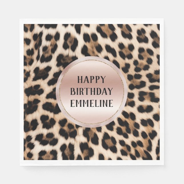 Serviette En Papier Crème Brown Léopard noir rose (Devant)