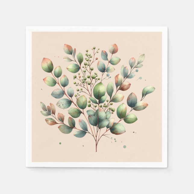Serviette En Papier Crème d'aquarelle botanique d'Eucalyptus (Devant)