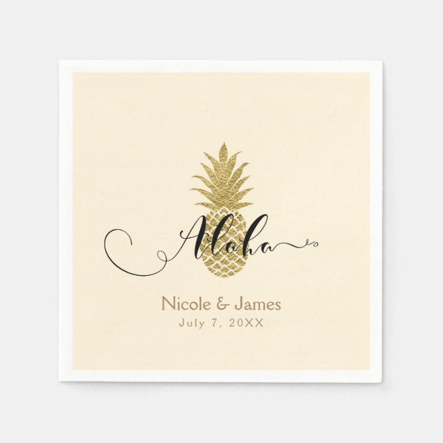 Serviette En Papier Crème de Ananas Doré Élégance Tropicale de Mariage (Devant)