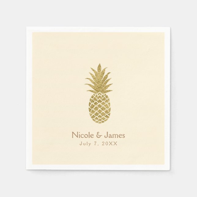 Serviette En Papier Crème de Ananas Doré Élégance Tropicale de Mariage (Devant)