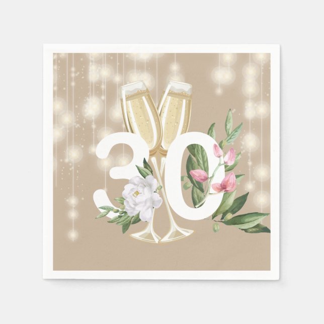 Serviette En Papier Crème de champagne de luxe 30e anniversaire (Devant)