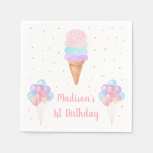 Serviette En Papier Crème de glace Pink Gold Pastel Anniversaire