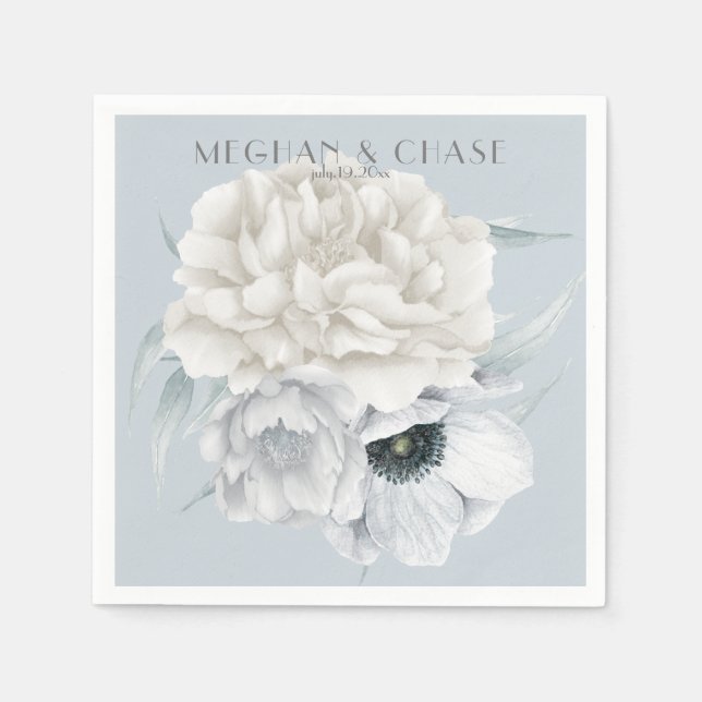 Serviette En Papier Crème d'ivoire bleu pâle Affichage floral (Devant)