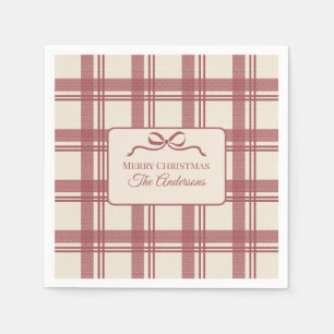 Serviette En Papier Crème d'Ivoire Rouge Tartan à Carreaux Noël Nœud P