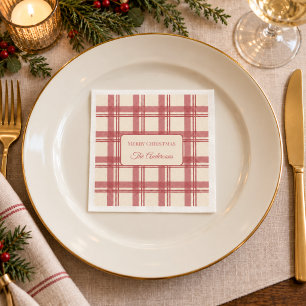 Serviette En Papier Crème d'ivoire Rouge Tartan Écossais Noël Vintage
