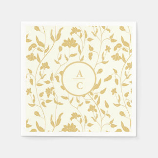 Serviette En Papier Crème et or Mariage Monogram Floral
