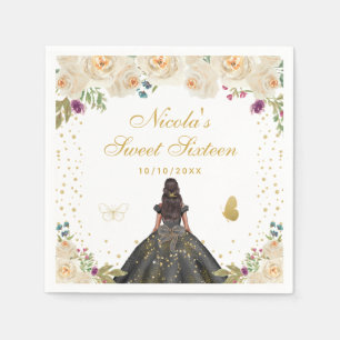 Serviette En Papier Crème Floral Peau Sombre Princesse Sweet Seize Ans