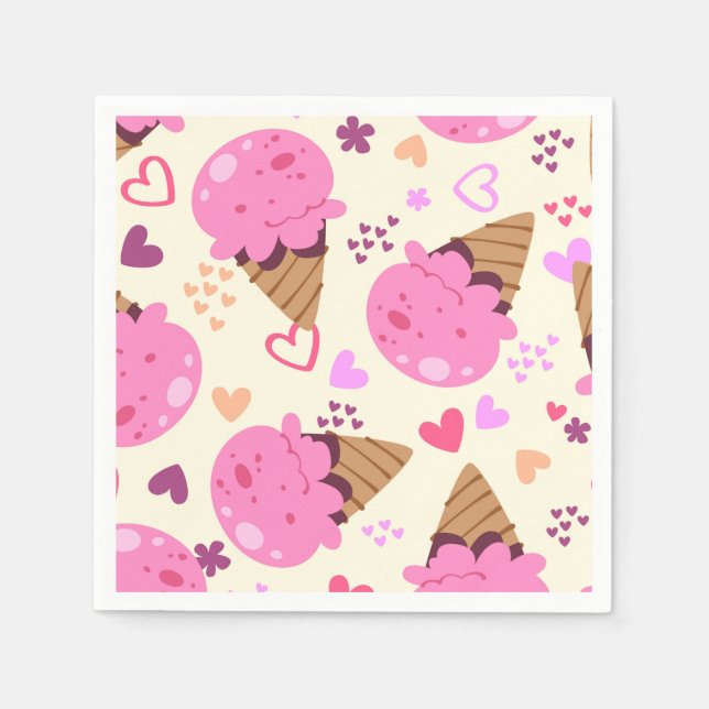 Serviette En Papier Crème Glacée à la Fraise Esthétique Rétro  (Devant)