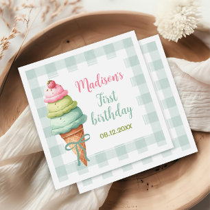 Serviette En Papier Crème glacée Bow bleu En vichy fête d'anniversaire