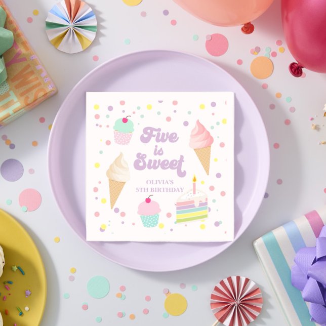 Serviette En Papier Crème glacée et gâteau Cinq est doux 5e anniversai (Créateur téléchargé)