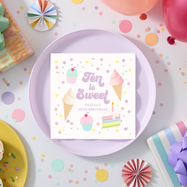 Serviette En Papier Crème glacée et gâteau Dix est doux 10e anniversai (Créateur téléchargé)