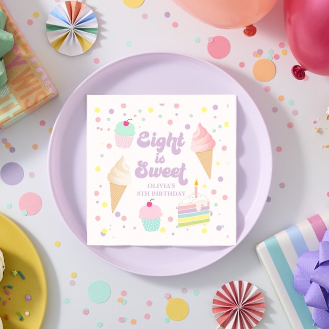 Serviette En Papier Crème glacée et gâteau Huit est doux 8e anniversai (Créateur téléchargé)